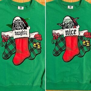Star Wars‎ Yoda Vader Naughty Nice Reversible Sequin Sweatshirt 2XL NWT Green